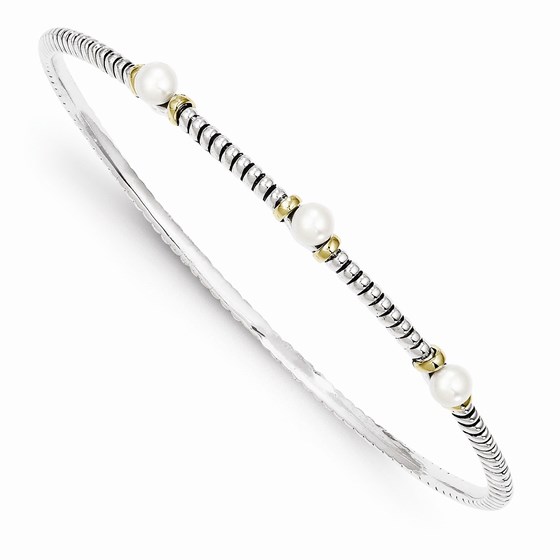 Sterling Silver 4.5 mm Freshwater Cultured Button Bangle Bracelet Sterling Silver 4.5 mm Freshwater Cultured Button Bangle Bracelet